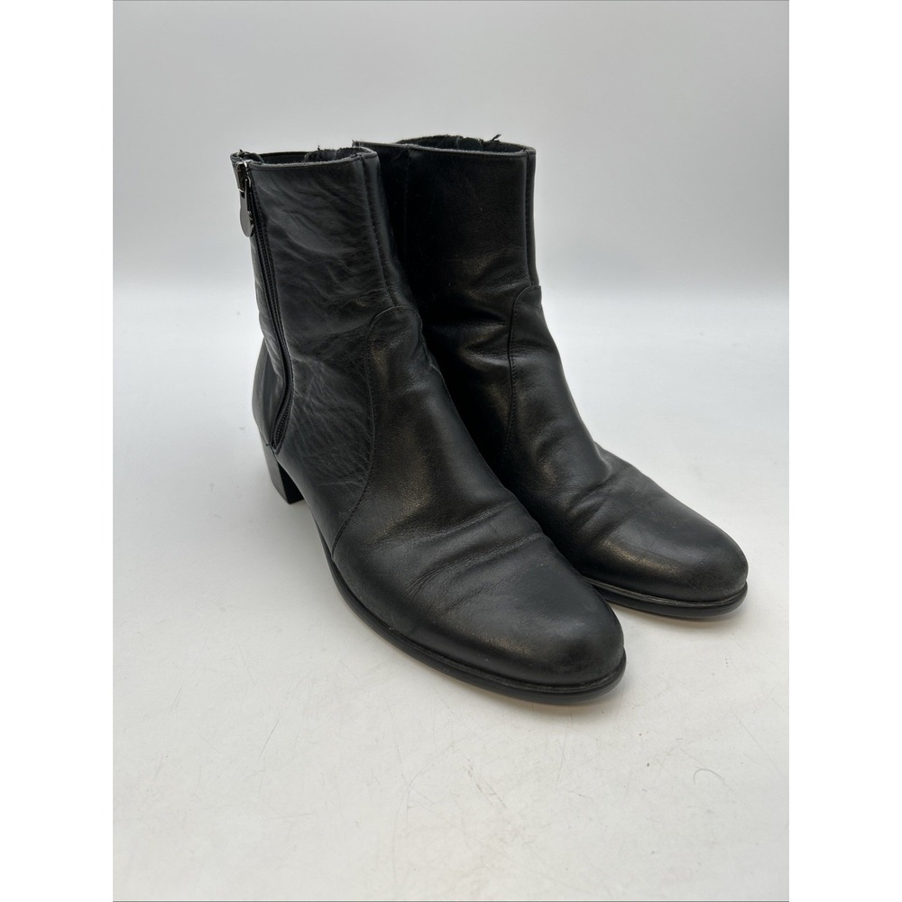Munro Linda Black Leather Block Heel Side Zip Slip Resistant Ankle Boot 8